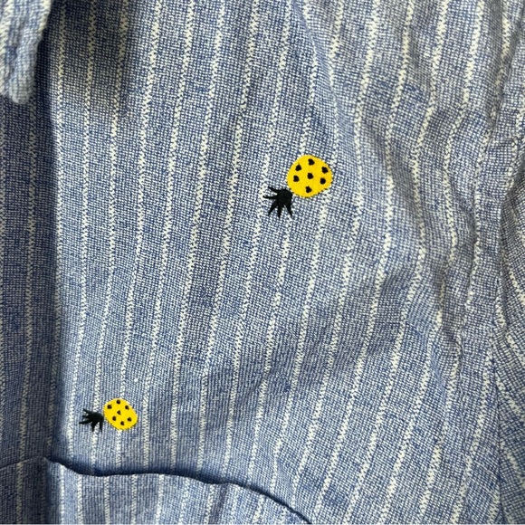 Blue Striped Pineapple & Avocado Button-Up Shirt - Women M - Picture 5 of 7